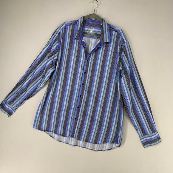 Scully Shirt Men XXL Blue Striped Print Long Sleeve Pearl Button Up Colorful - Picture 2 of 10